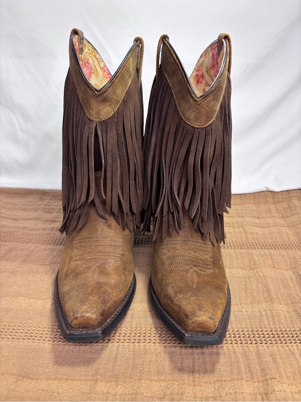Ariat Women’s Brown Suede Fringe Western Ankle Boots - Picture 2 of 12